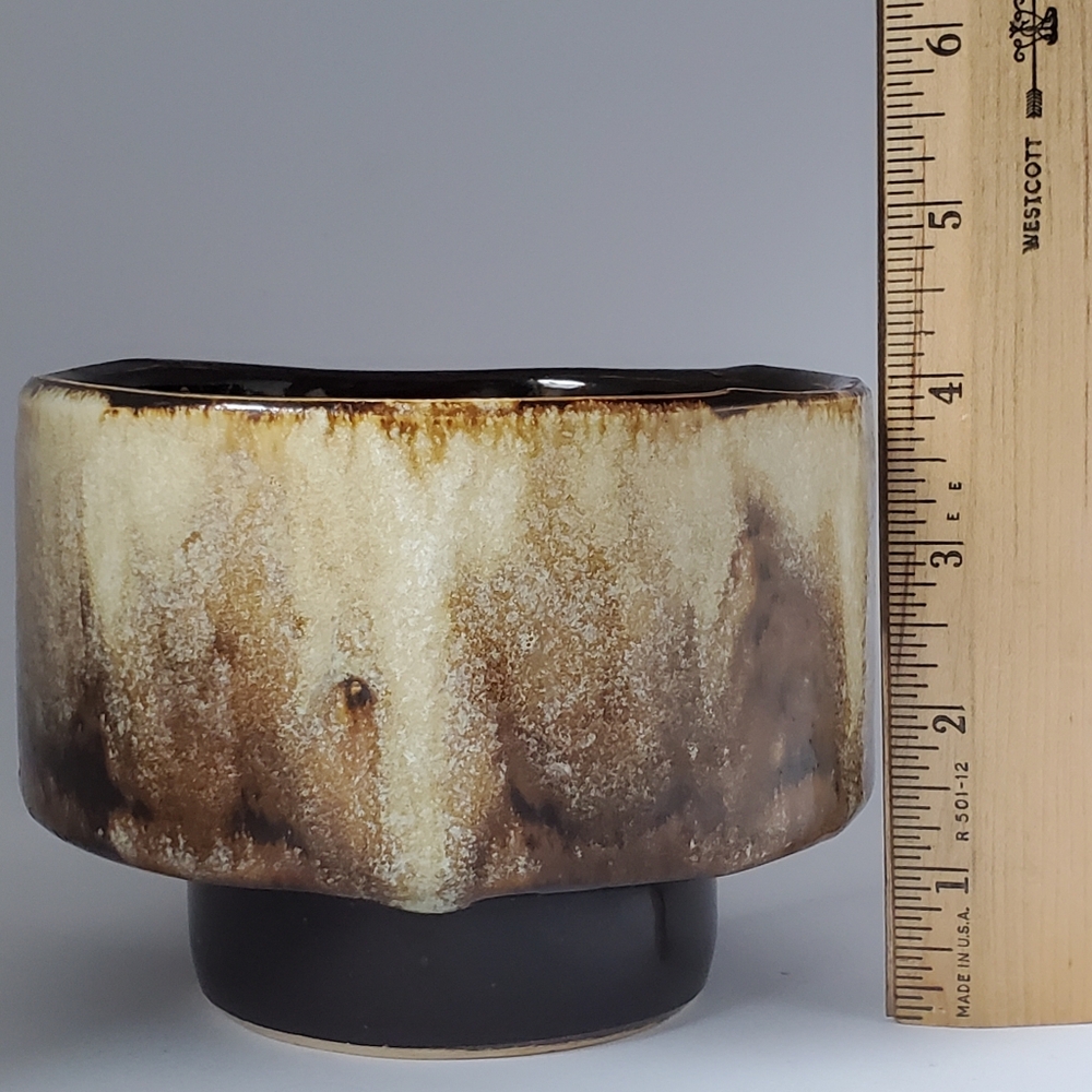 Pottery Plant Pot Unsigned Studio Pottery Piece Boho Brown and Cream - Picture 7 of 10